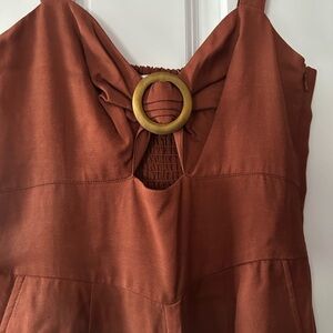 Rust Sleeveless Dress with Gold Ring Detail